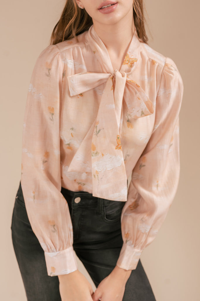 Derillia Floral Ribbon Tie Blouse