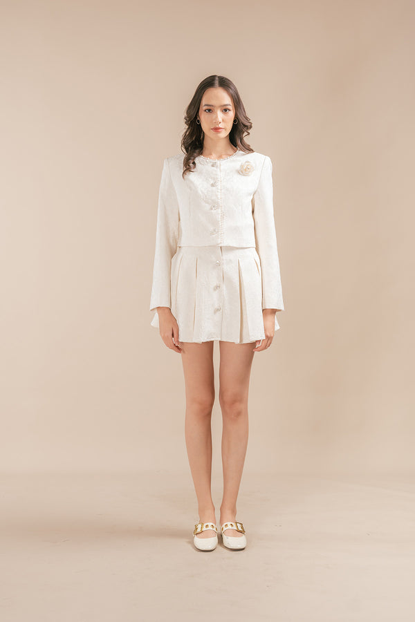 Emirra Pearl Cardigan and Pleated Skirt Set