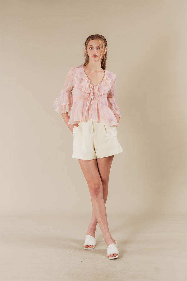 Enovie Sheer Ruffled Tiered Blouse