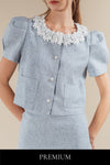 Estinna Tweed Floral Lace Blouse