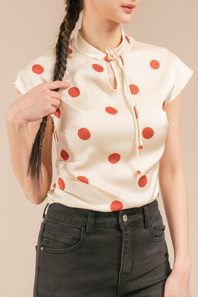 Franessi Satin Polka Dot Chinese Style Blouse