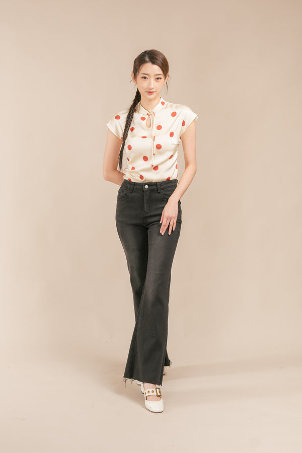 Franessi Satin Polka Dot Chinese Style Blouse