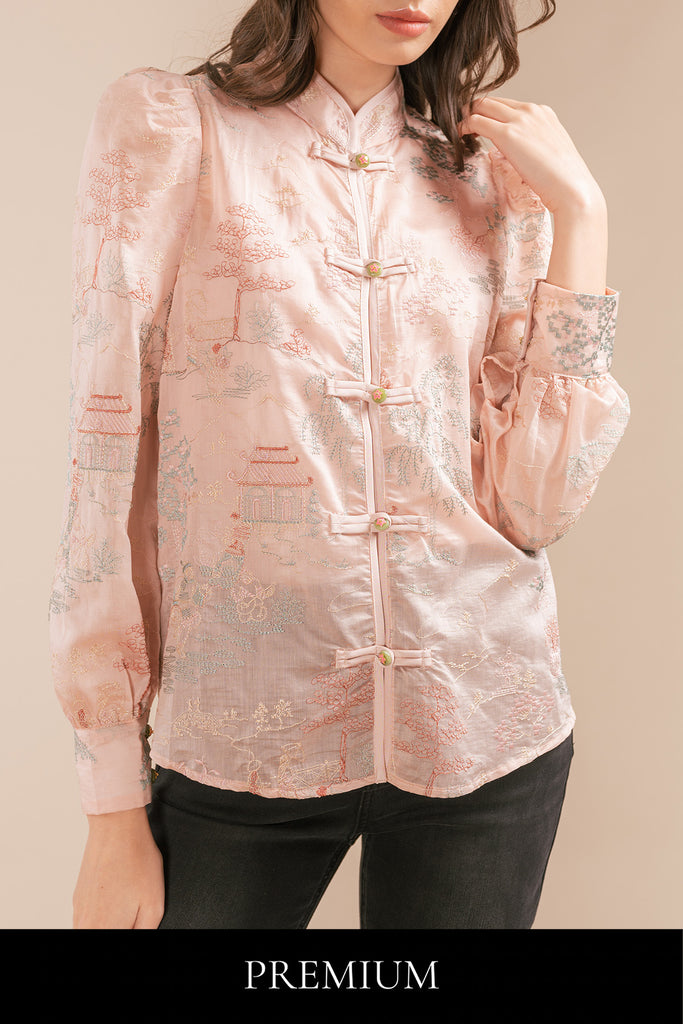 Kailin Sheer Embroidered Chinese Style Blouse