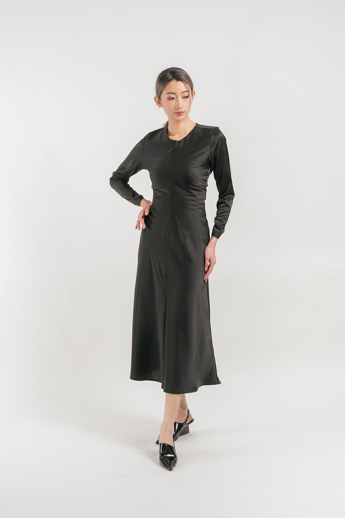 Lunetta Ruched Waist Long Sleeve Maxi Dress