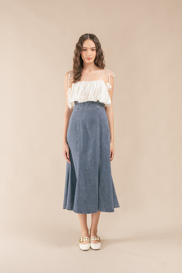 Merlinni Denim Cold Shoulder Maxi Dress