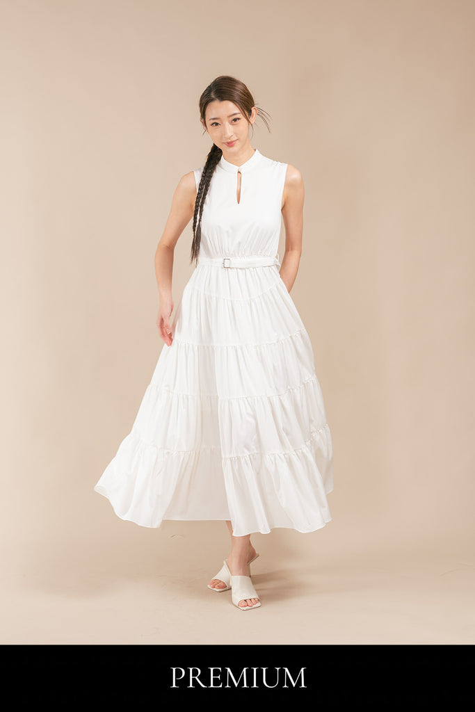 Pevinne Sleeveless Belted Tiered Maxi Dress