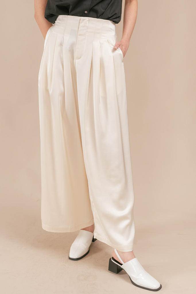 Renessa Satin Pleated Wide Pants