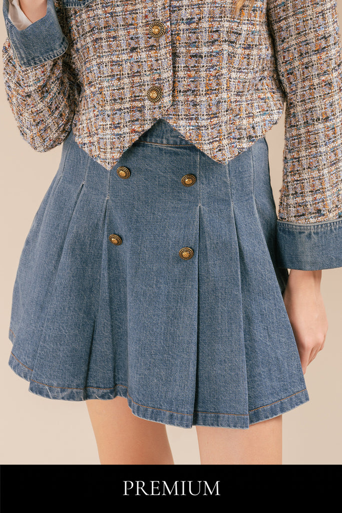 Ryianna Denim Pleated Skirt