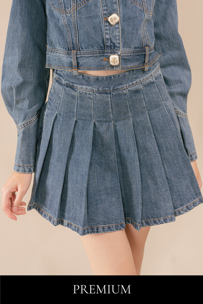 Yevossa Denim Pleated Skirt