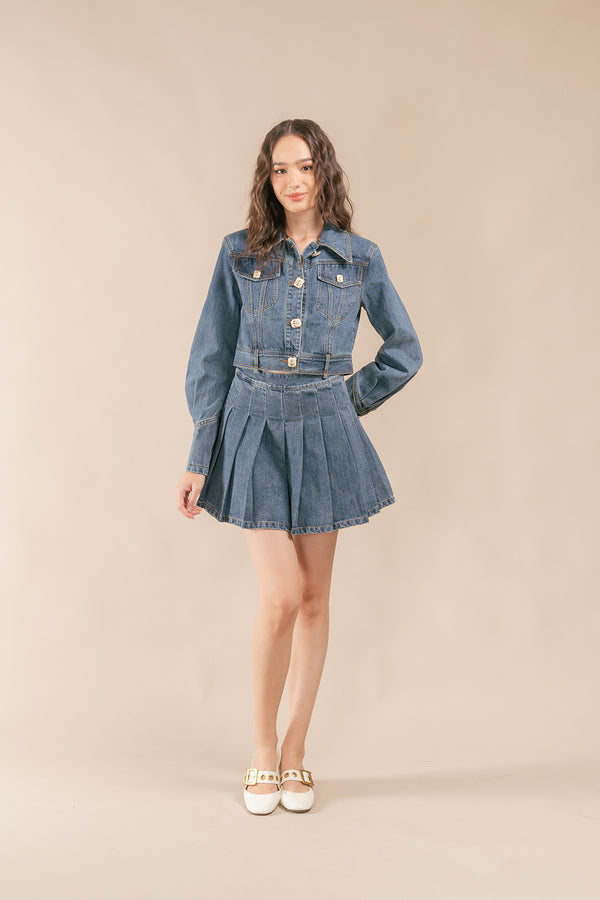 Yevossa Denim Pleated Skirt