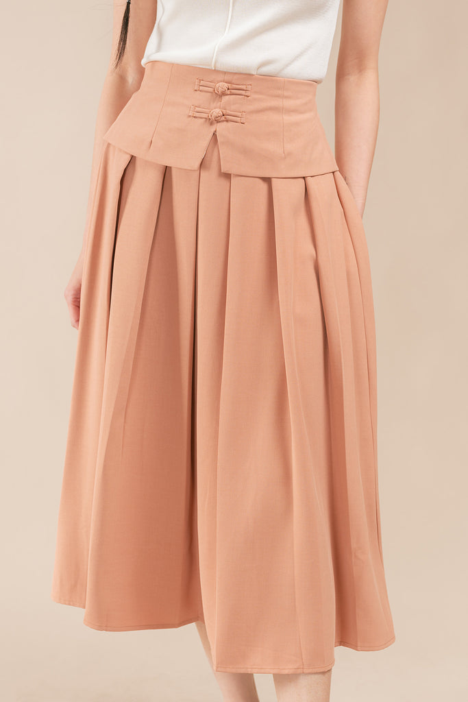 Yuline Chinese Knot Layered Maxi Pleated Skirt