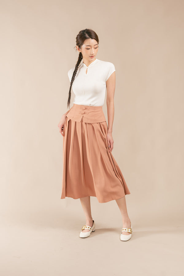 Yuline Chinese Knot Layered Maxi Pleated Skirt