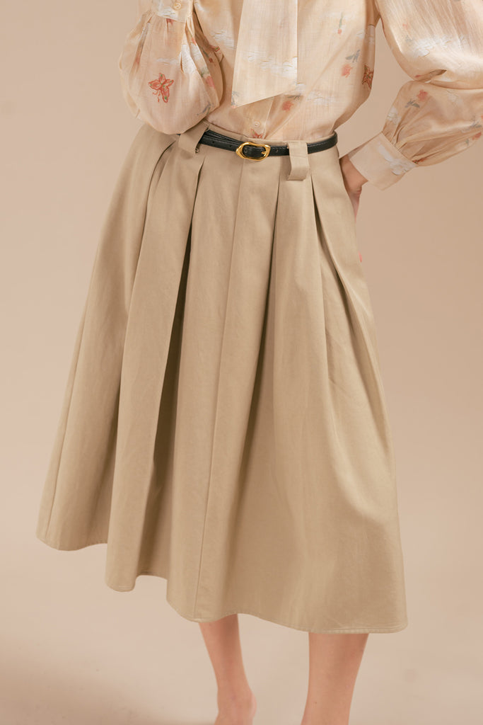 Yuvinno Belted Pleated Midi Skirt